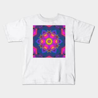 Retro Mandala Flower Pink Purple Blue and Yellow Kids T-Shirt